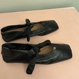 Vicenza Black Leather Square Toe Mary Jane Ballet Flats Size 37 8 Anthropologie